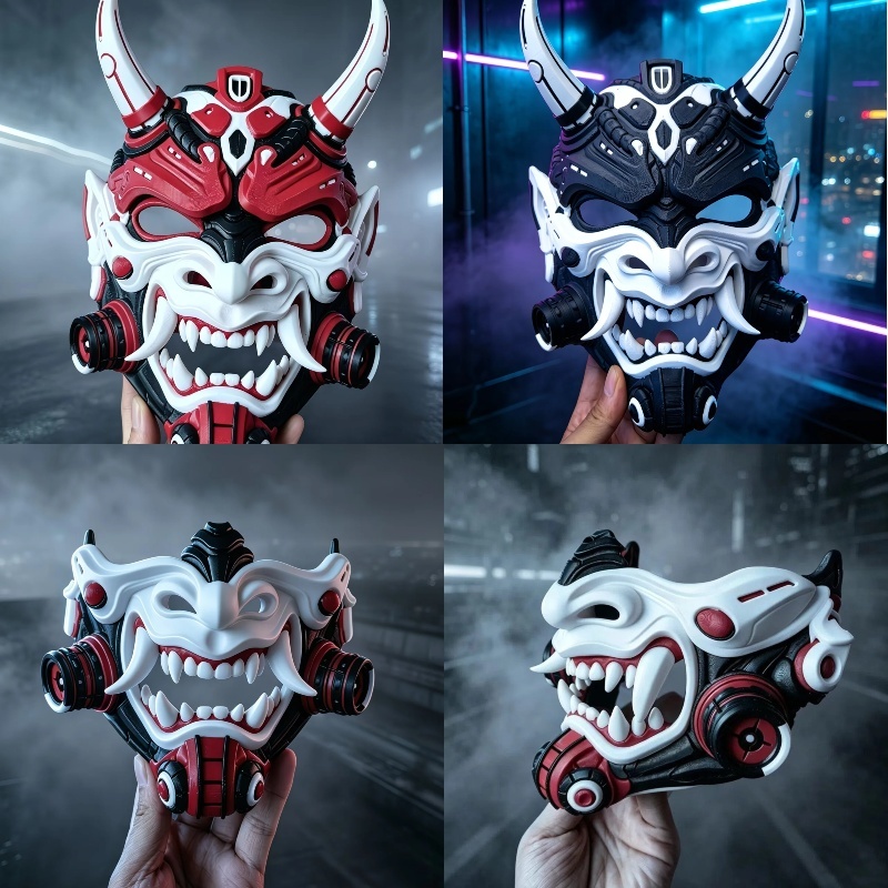 Black Face Mask Pack - Nowa uniwersalna cyberpunkowa maska demona Oni